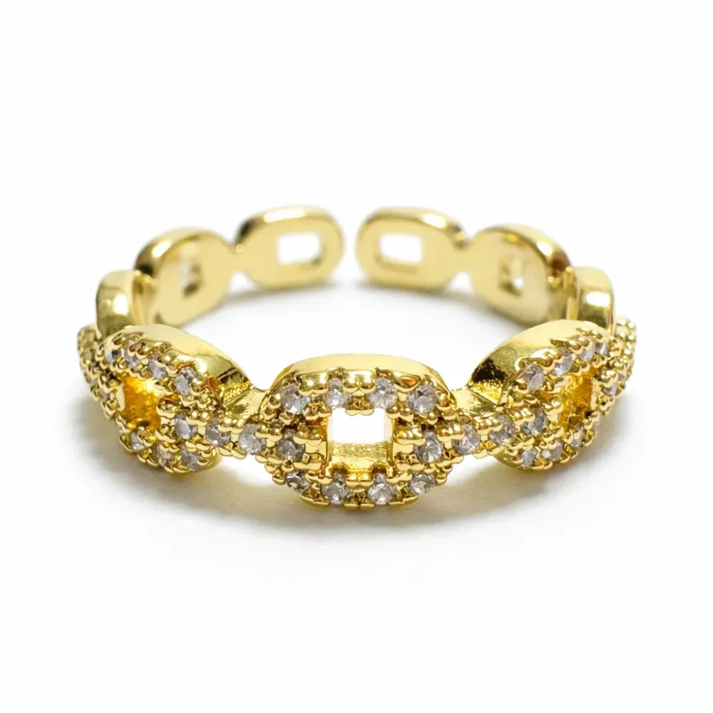 Orlisse — Anillo de Eslabones con Circonitas en Acabado Oro